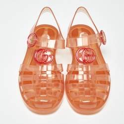 Pre Owned Gucci Orange Glossy Jelly GG Marmont Flat Sandals Size 35
