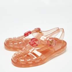 Pre Owned Gucci Orange Glossy Jelly GG Marmont Flat Sandals Size 35