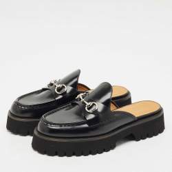 Pre Owned Gucci Black Leather Sylke Horsebit Platform Mules Size 39