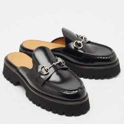 Pre Owned Gucci Black Leather Sylke Horsebit Platform Mules Size 39