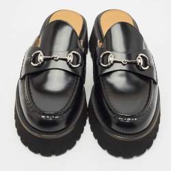 Pre Owned Gucci Black Leather Sylke Horsebit Platform Mules Size 39