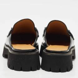 Pre Owned Gucci Black Leather Sylke Horsebit Platform Mules Size 39