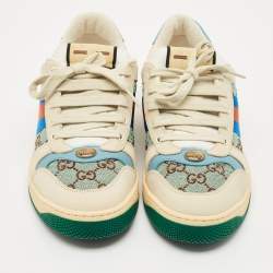 Pre Owned Gucci Multicolor Nubuck Leather and Crystal GG Canvas Screener Sneakers Size 42