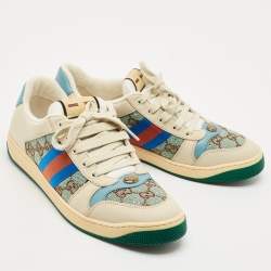 Pre Owned Gucci Multicolor Nubuck Leather and Crystal GG Canvas Screener Sneakers Size 42