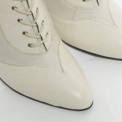 Pre Owned Gucci Off White Snakeskin Embossed and Leather Thigh High Boots Size 40