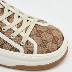 Pre Owned Gucci Beige/Brown GG Canvas Tennis 1977 High Top Sneakers Size 41.5