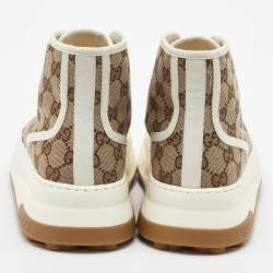 Pre Owned Gucci Beige/Brown GG Canvas Tennis 1977 High Top Sneakers Size 41.5
