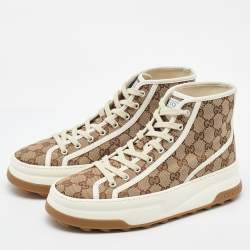 Pre Owned Gucci Beige/Brown GG Canvas Tennis 1977 High Top Sneakers Size 41.5