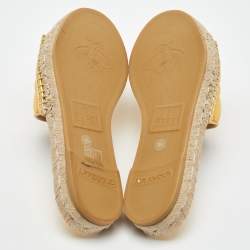 Pre Owned Gucci Metallic Gold Leather GG Marmont Pilar Espadrille Flat Slide Sandals Size 35