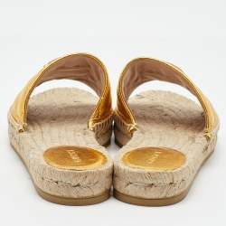 Pre Owned Gucci Metallic Gold Leather GG Marmont Pilar Espadrille Flat Slide Sandals Size 35