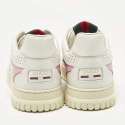 Pre Owned Gucci White/Pink Leather GG Lace Up Sneakers Size 39