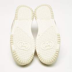 Pre Owned Gucci White/Pink Leather GG Lace Up Sneakers Size 39