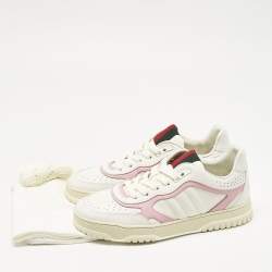 Pre Owned Gucci White/Pink Leather GG Lace Up Sneakers Size 39