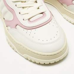 Pre Owned Gucci White/Pink Leather GG Lace Up Sneakers Size 39