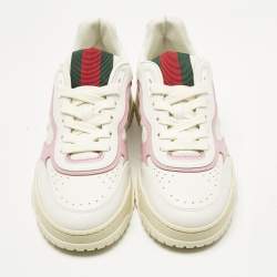 Pre Owned Gucci White/Pink Leather GG Lace Up Sneakers Size 39