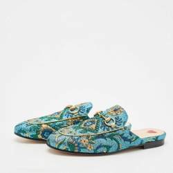 Pre Owned Gucci Multicolor Brocade Fabric Princetown Flat Mules Size 36
