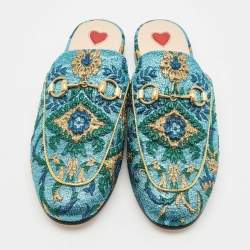 Pre Owned Gucci Multicolor Brocade Fabric Princetown Flat Mules Size 36
