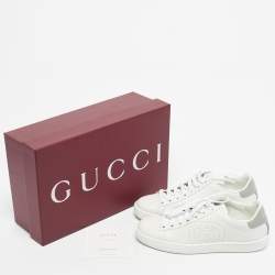 Pre Owned Gucci White Perforated Interlocking G Leather Ace Sneakers Size 35