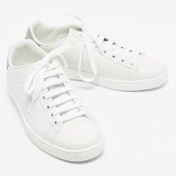 Pre Owned Gucci White Perforated Interlocking G Leather Ace Sneakers Size 35
