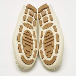 Pre Owned Gucci Ivory Leather Horsebit Driver Loafers Size 36.5