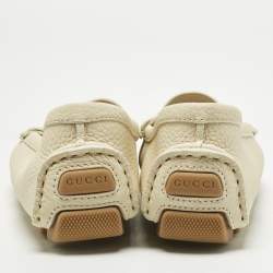 Pre Owned Gucci Ivory Leather Horsebit Driver Loafers Size 36.5