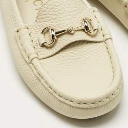 Pre Owned Gucci Ivory Leather Horsebit Driver Loafers Size 36.5