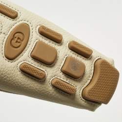 Pre Owned Gucci Ivory Leather Horsebit Driver Loafers Size 36.5