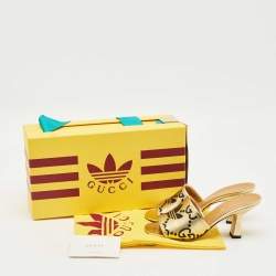 Pre Owned Gucci x Adidas Gold Leather Nappa Silk Slide Sandal Size 36