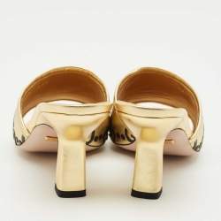 Pre Owned Gucci x Adidas Gold Leather Nappa Silk Slide Sandal Size 36