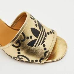 Pre Owned Gucci x Adidas Gold Leather Nappa Silk Slide Sandal Size 36