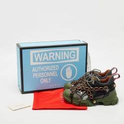 Pre Owned حذاء رياضي غوتشي فلاشترك جلد وشبك وجلد سويدي متعدد الألوان مقاس 37