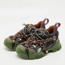 Pre Owned حذاء رياضي غوتشي فلاشترك جلد وشبك وجلد سويدي متعدد الألوان مقاس 37