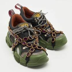 Pre Owned حذاء رياضي غوتشي فلاشترك جلد وشبك وجلد سويدي متعدد الألوان مقاس 37