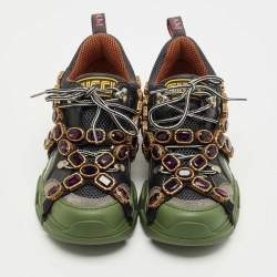 Pre Owned حذاء رياضي غوتشي فلاشترك جلد وشبك وجلد سويدي متعدد الألوان مقاس 37