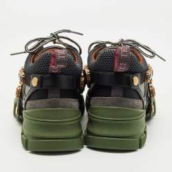 Pre Owned حذاء رياضي غوتشي فلاشترك جلد وشبك وجلد سويدي متعدد الألوان مقاس 37