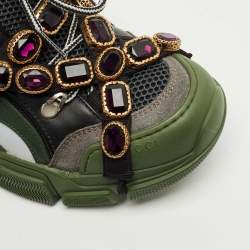 Pre Owned حذاء رياضي غوتشي فلاشترك جلد وشبك وجلد سويدي متعدد الألوان مقاس 37