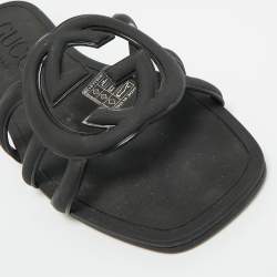 Pre Owned Gucci Black Rubber Interlocking G Flat Slides Size 35