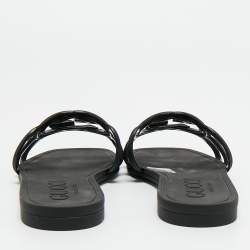 Pre Owned Gucci Black Rubber Interlocking G Flat Slides Size 35