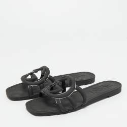 Pre Owned Gucci Black Rubber Interlocking G Flat Slides Size 35