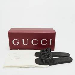 Pre Owned Gucci Black Rubber Interlocking G Flat Slides Size 35