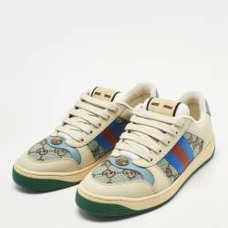 Pre Owned Gucci Multicolor Nubuck Leather and Crystal GG Canvas Screener Sneakers Size 37
