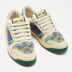 Pre Owned Gucci Multicolor Nubuck Leather and Crystal GG Canvas Screener Sneakers Size 37