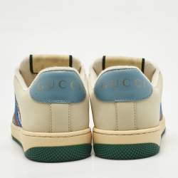 Pre Owned Gucci Multicolor Nubuck Leather and Crystal GG Canvas Screener Sneakers Size 37