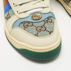 Pre Owned Gucci Multicolor Nubuck Leather and Crystal GG Canvas Screener Sneakers Size 37