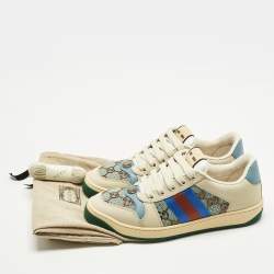 Pre Owned Gucci Multicolor Nubuck Leather and Crystal GG Canvas Screener Sneakers Size 37