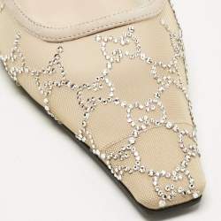 Pre Owned Gucci Beige Suede and Mesh Crystal Embellished Slingback Flats Size 37.5