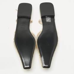 Pre Owned Gucci Beige Suede and Mesh Crystal Embellished Slingback Flats Size 37.5