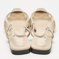 Pre Owned Gucci Beige Suede and Mesh Crystal Embellished Slingback Flats Size 37.5