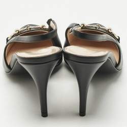 Pre Owned Gucci Black Leather Horsebit Slingback Pumps Size 37.5