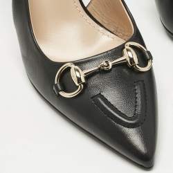 Pre Owned Gucci Black Leather Horsebit Slingback Pumps Size 37.5